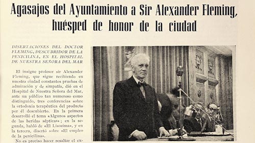 Imatge del doctor Fleming publicada al número 23 de 7 de juny de 1948, la Gaseta Municipal amb motiu de la seva visita Barcelona.